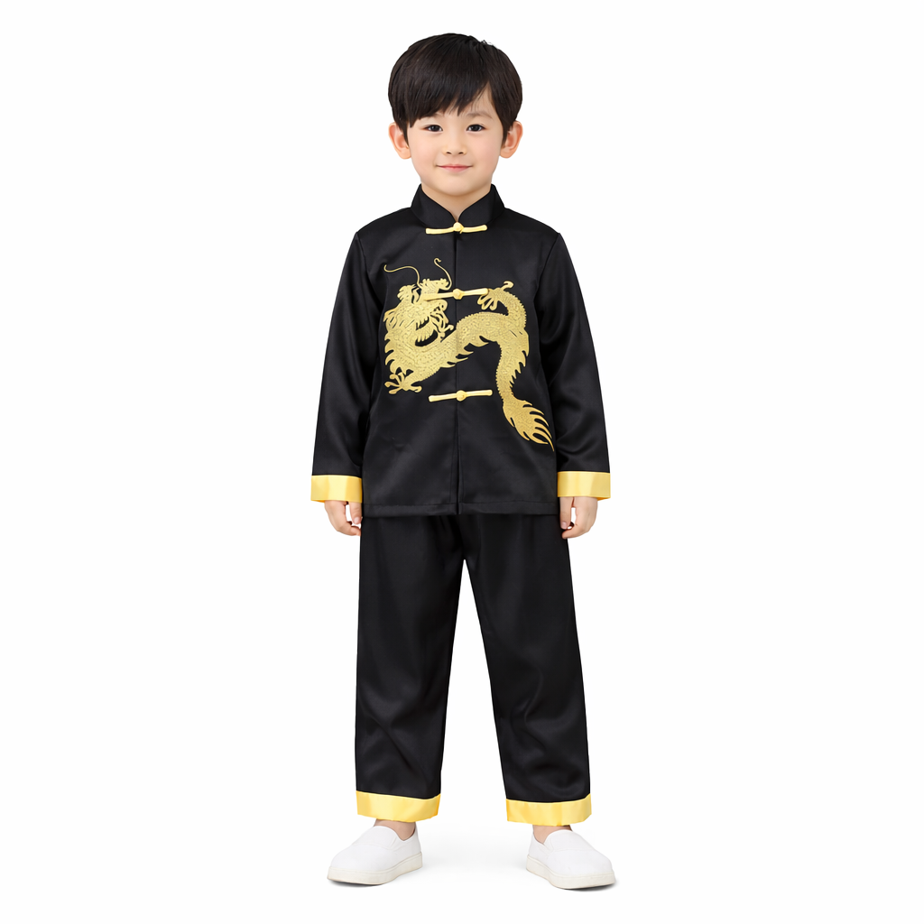 Boys Chinese Dragon Tang Suit Set – Satin, Embroidered, Lined
