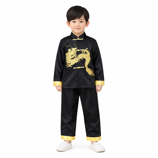 Boys Chinese Dragon Tang Suit Set – Satin, Embroidered, Lined