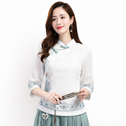 Women’s Cotton Linen Chinese Style Top（Runs small – size up 1–2 sizes）