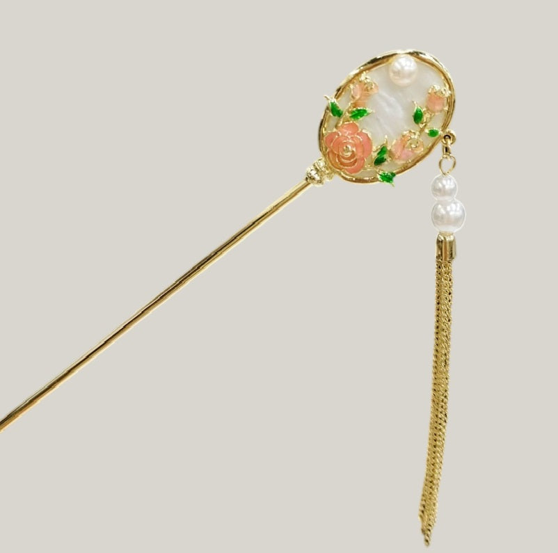 Elegant Floral Hair Stick Tassel – Vintage Chinese Style Dangling Hairpin