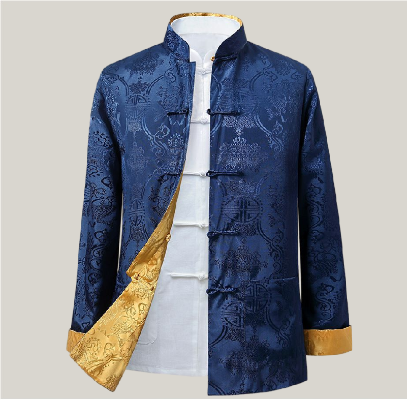 Men’s Reversible Chinese Tang Jacket – Double-Sided Silk-Style Top, Comfortable & Elegant (Runs Small)