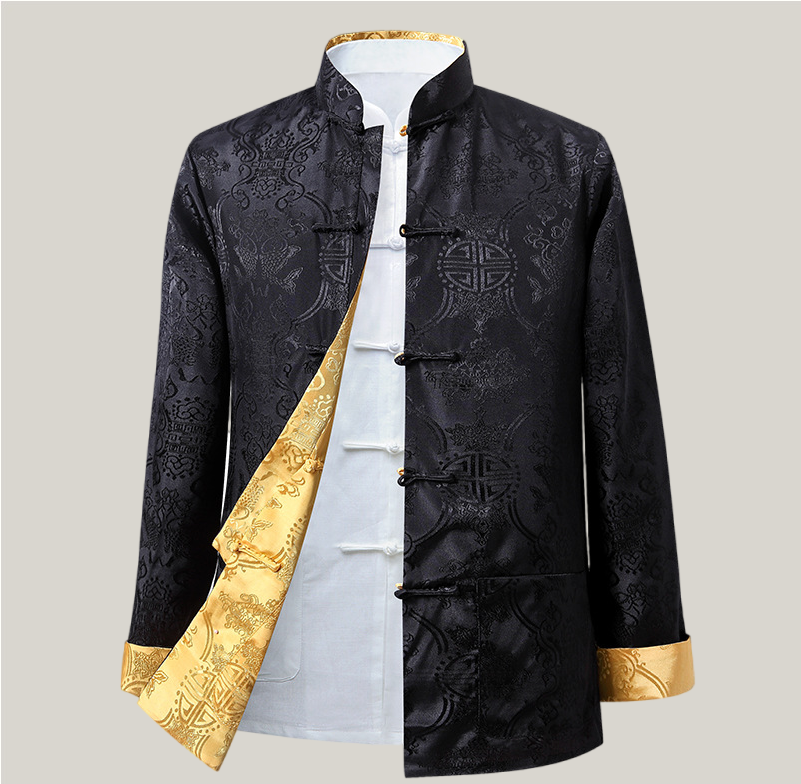 Men’s Reversible Chinese Tang Jacket – Double-Sided Silk-Style Top, Comfortable & Elegant (Runs Small)