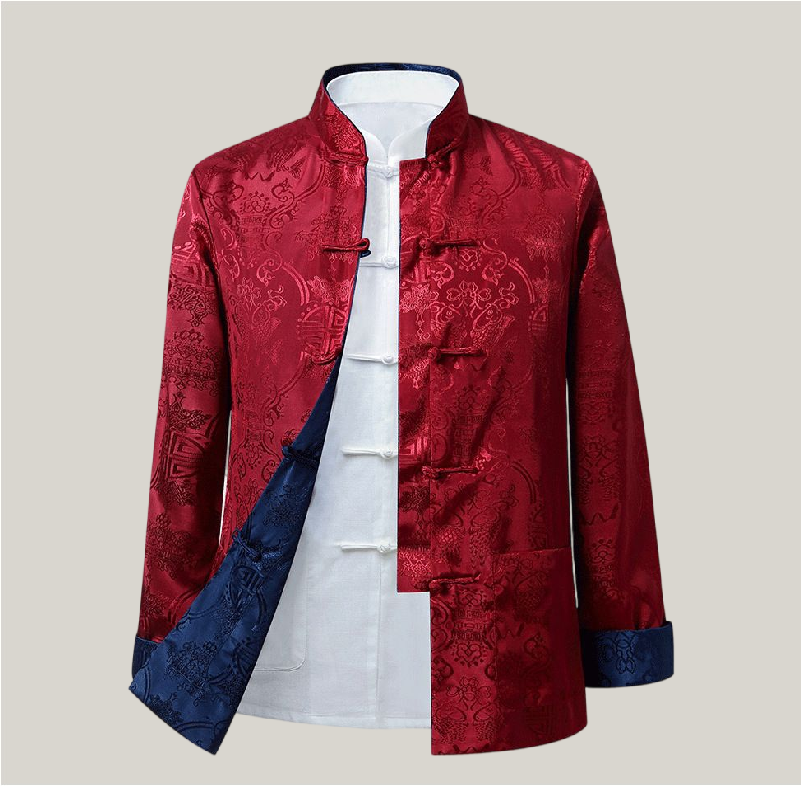 Men’s Reversible Chinese Tang Jacket – Double-Sided Silk-Style Top, Comfortable & Elegant (Runs Small)