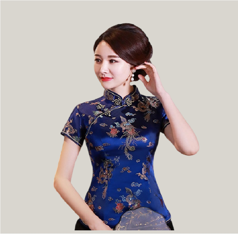 Elegant Brocade Cheongsam Top – Classic Chinese Style Satin Blouse