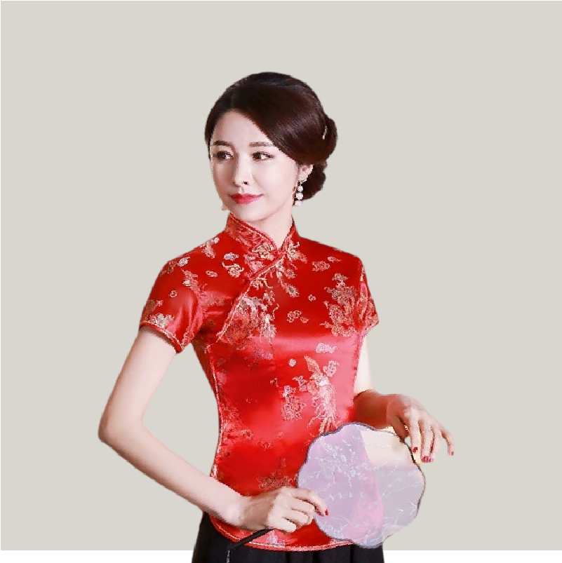 Elegant Brocade Cheongsam Top – Classic Chinese Style Satin Blouse