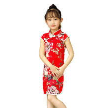 Load image into Gallery viewer, kids stand collar no sleeves Cheongsam in cotton
