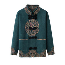 Load image into Gallery viewer, Women's long sleeve stand collar open front classic button down cardigan knitted warm floral sweater
