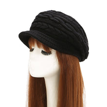 Load image into Gallery viewer, Women's winter solid visor chunky cable knit caps  warm ear protection fleece lined hat
