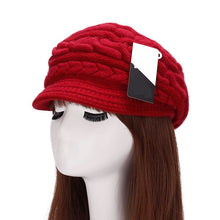 Load image into Gallery viewer, Women's winter solid visor chunky cable knit caps  warm ear protection fleece lined hat
