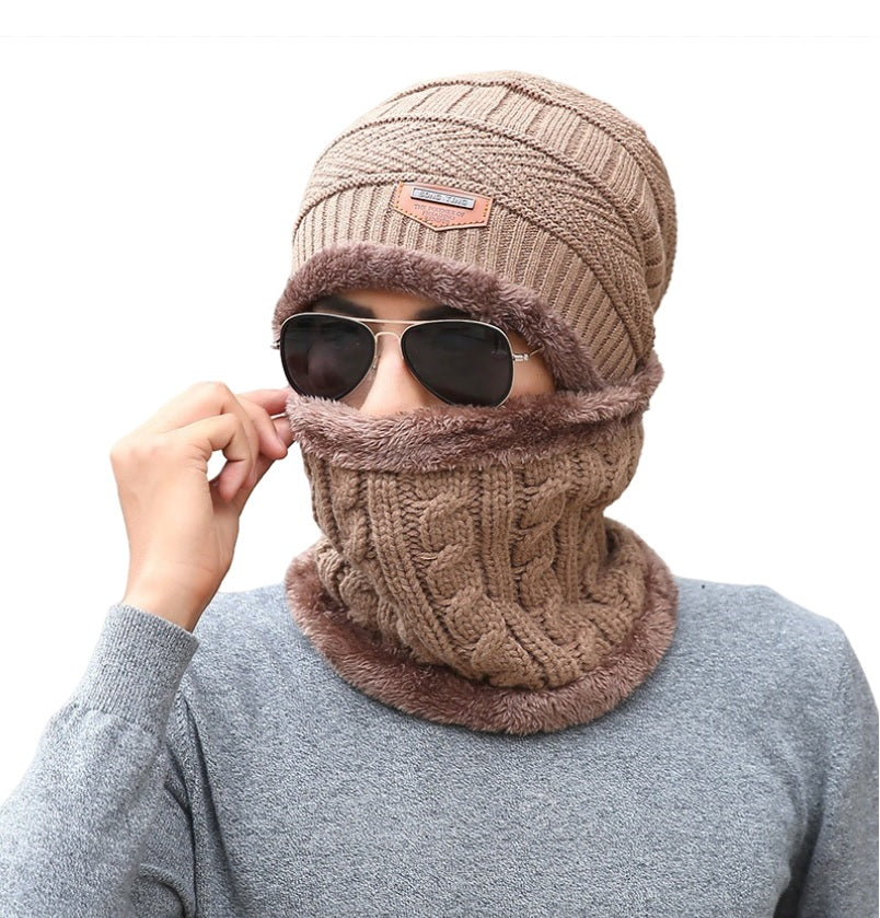 Unisex 2PCS  Winter solid Beanie Hat + Scarf Set Warm Fleece Lined  Knit Ski Cap