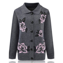 Load image into Gallery viewer, Women's long sleeve lapel open front button  down Cardigan, knitted floral Sweater with pockets

