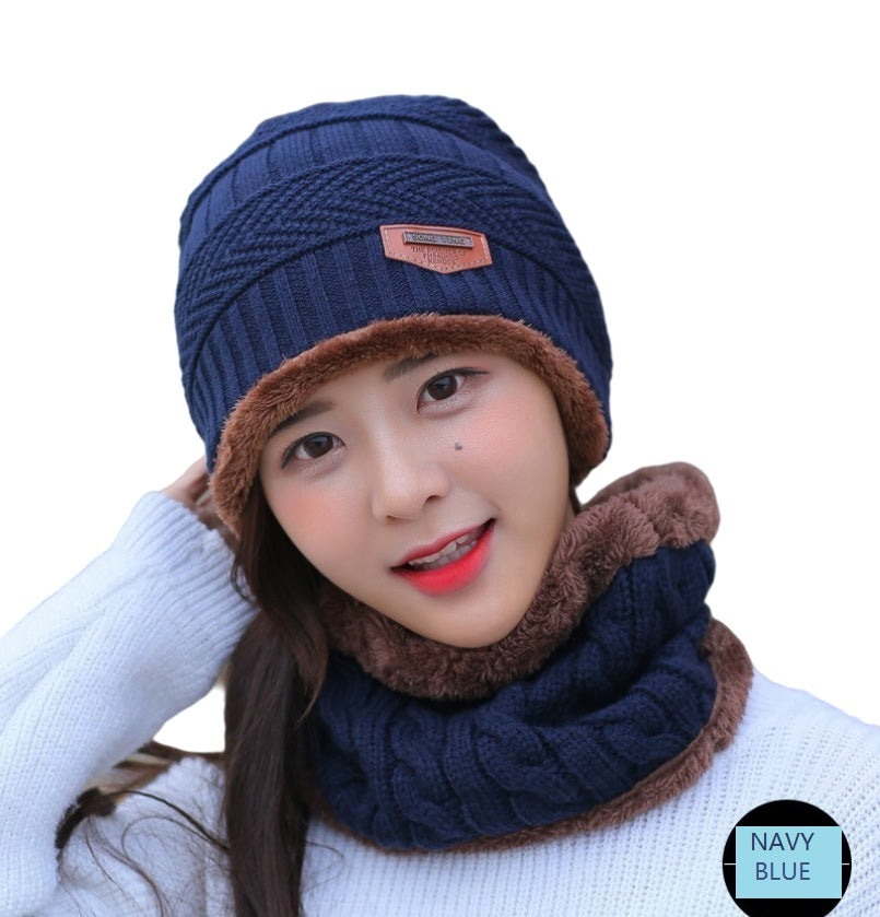 Unisex 2PCS  Winter solid Beanie Hat + Scarf Set Warm Fleece Lined  Knit Ski Cap