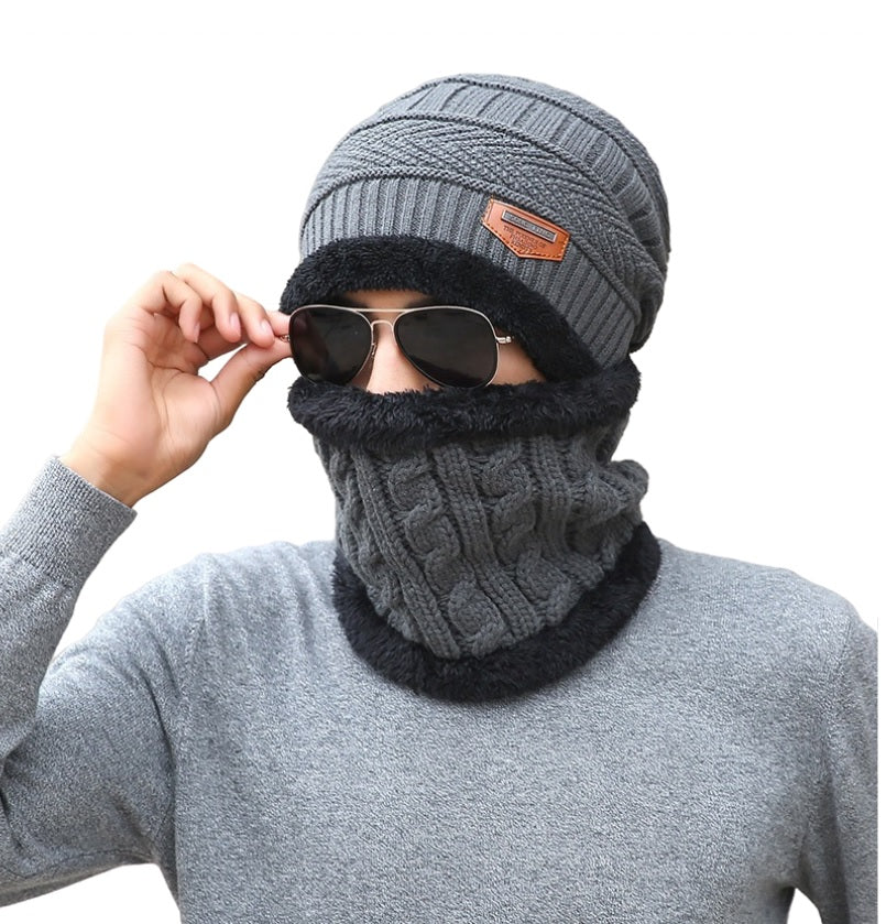 Unisex 2PCS  Winter solid Beanie Hat + Scarf Set Warm Fleece Lined  Knit Ski Cap