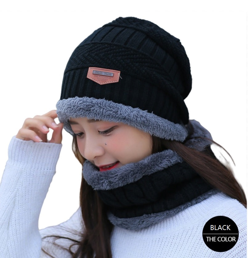 Unisex 2PCS  Winter solid Beanie Hat + Scarf Set Warm Fleece Lined  Knit Ski Cap