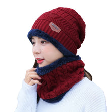 Load image into Gallery viewer, Unisex 2PCS  Winter solid Beanie Hat + Scarf Set Warm Fleece Lined  Knit Ski Cap
