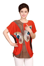 Load image into Gallery viewer, Women's Casual Scoop neck Batwing Sleeve Tunic Tops Loose Comfort Butterfly pattern Blouse
