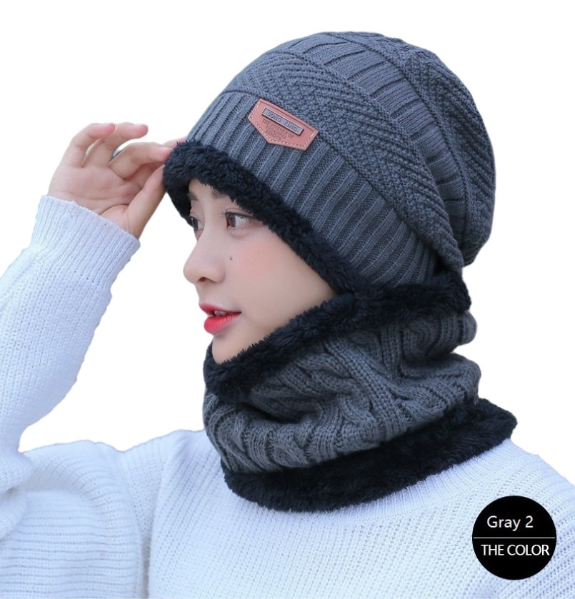 Unisex 2PCS  Winter solid Beanie Hat + Scarf Set Warm Fleece Lined  Knit Ski Cap
