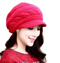 Load image into Gallery viewer, Women's solid visor  chunky knit Warm fleece lined Hats rabbit fur Snow Ski Caps
