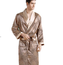 Load image into Gallery viewer, Men's Robe Nightgown Satin Kimono Bathrobe Gown Casual Sleepwear Plus Size Print Gold Home Dressing Gown
