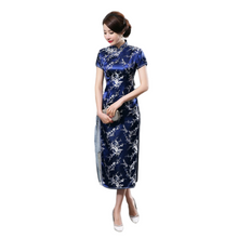 Load image into Gallery viewer, Stand Collar Vintage  Short Sleeve  Long cheongsam with Classic pattern
