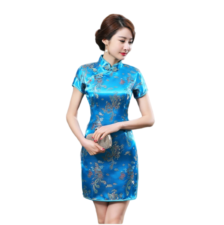 Stand Collar Vintage Short Sleeve short cheongsam with Classic pattern