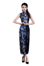 Charger l'image dans la galerie, Col montant femme sans manches motif classique long cheongsam 
