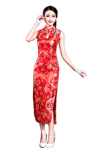 Charger l'image dans la galerie, Col montant femme sans manches motif classique long cheongsam 
