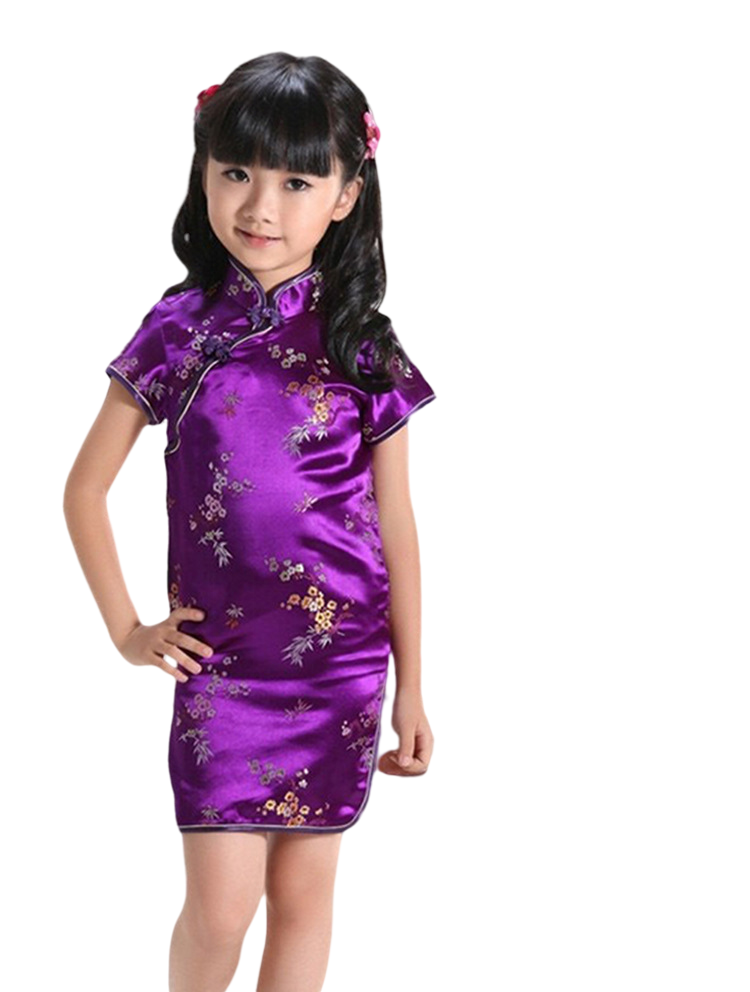 Kids summer stand collar sleeveless cheongsam classic pattern chines dress