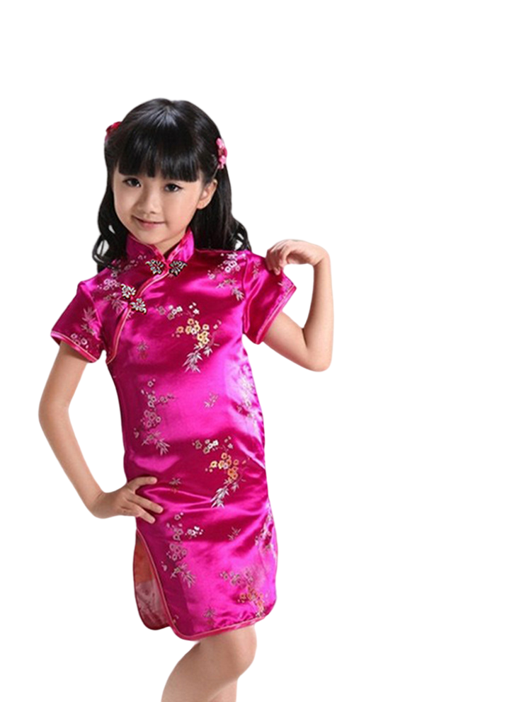 Kids summer stand collar sleeveless cheongsam classic pattern chines dress