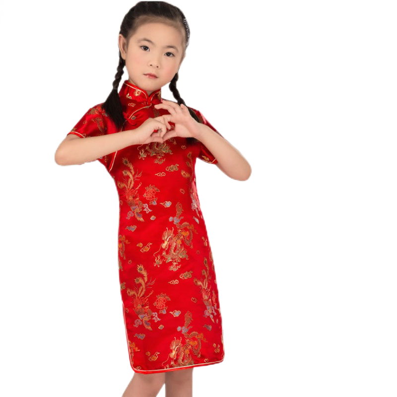 Kids stand collar short sleeves classic  pattern cheongsam
