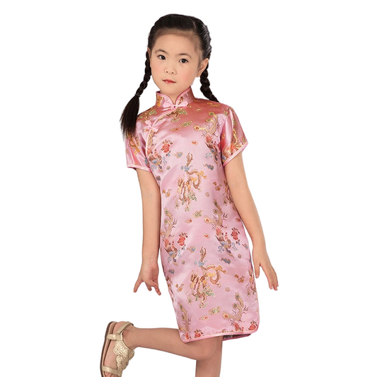 Kids stand collar short sleeves classic  pattern cheongsam