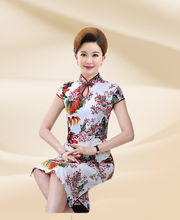 Charger l'image dans la galerie, Robe longue Cheongsam Chines col montant manches courtes femme en coton 
