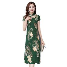 Load image into Gallery viewer, Stand collars short sleeve long cheongsam chinses dress
