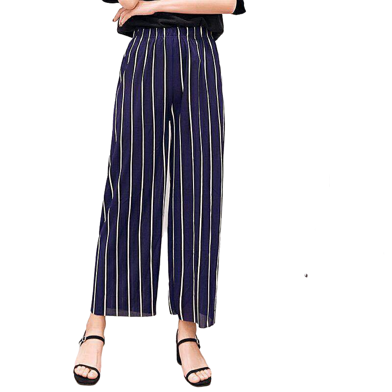 Women's summer Striped wide-leg ankle pants