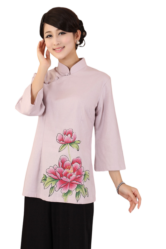 Women's stand collar three quarter sleeves  blouses