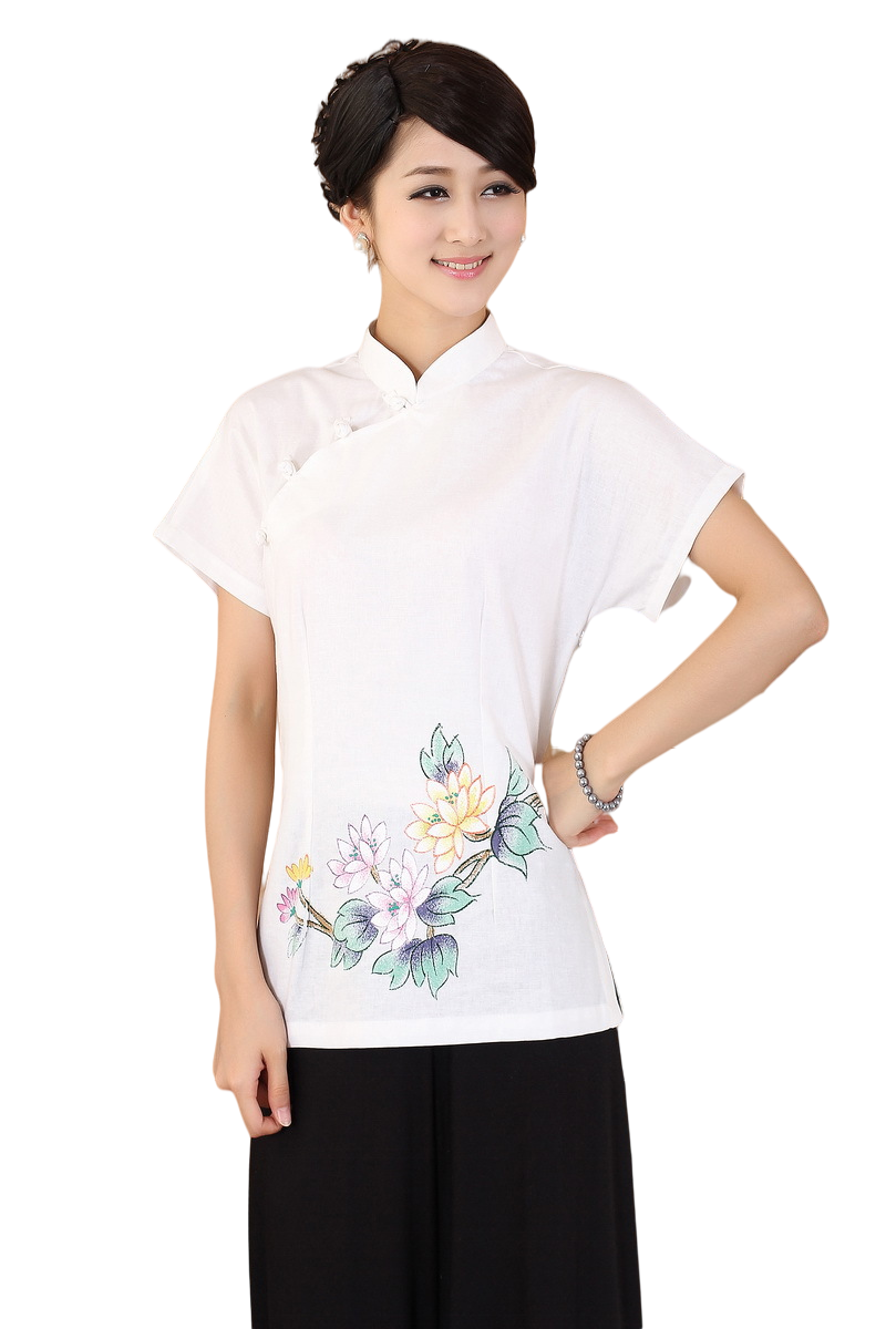 Women's stand collar short sleeves  blouses Chinese traditional tops