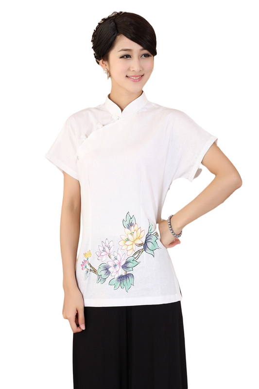Women's stand collar short sleeves  blouses Chinese traditional tops