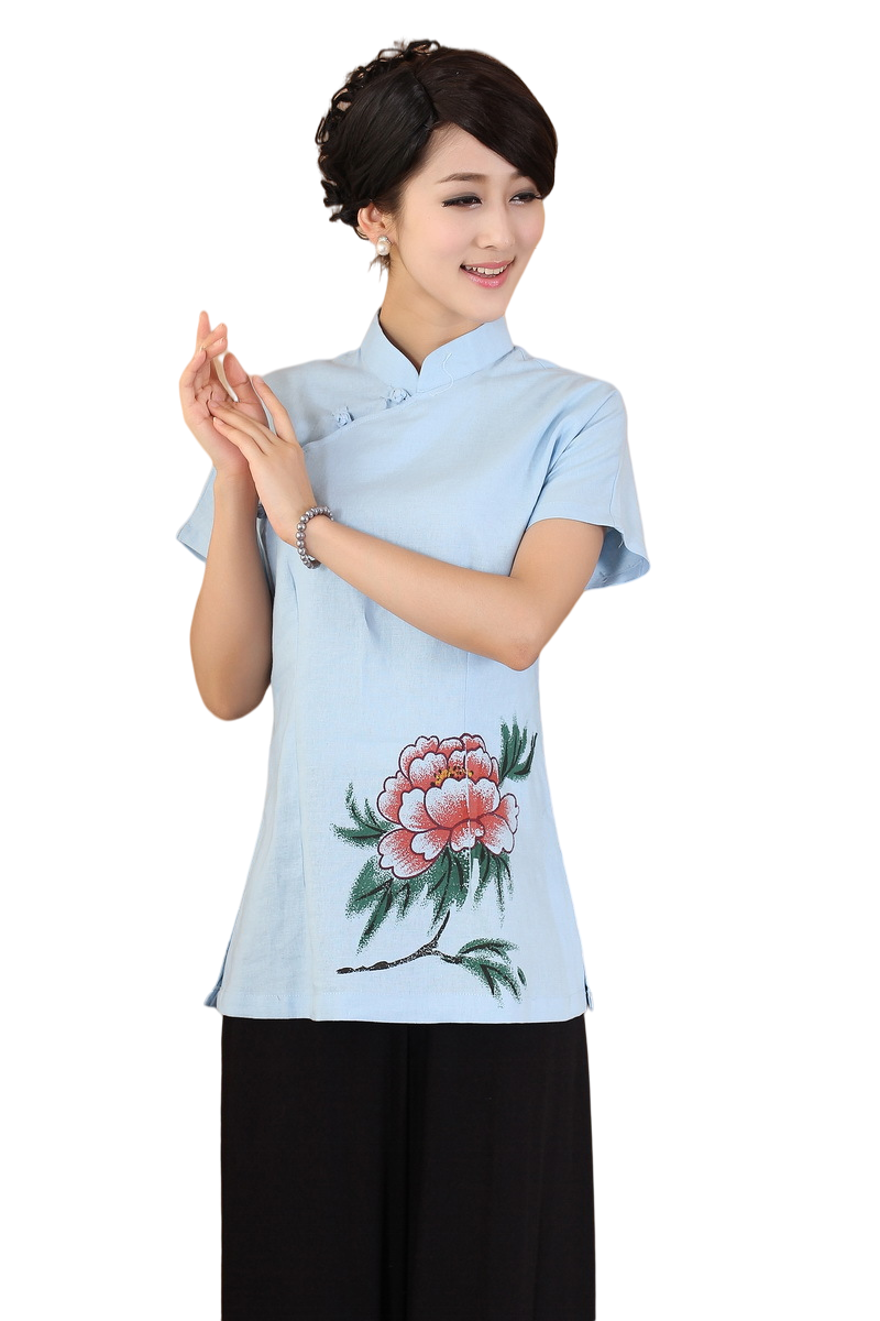 Women's stand collar short sleeves  blouses Chinese traditional tops