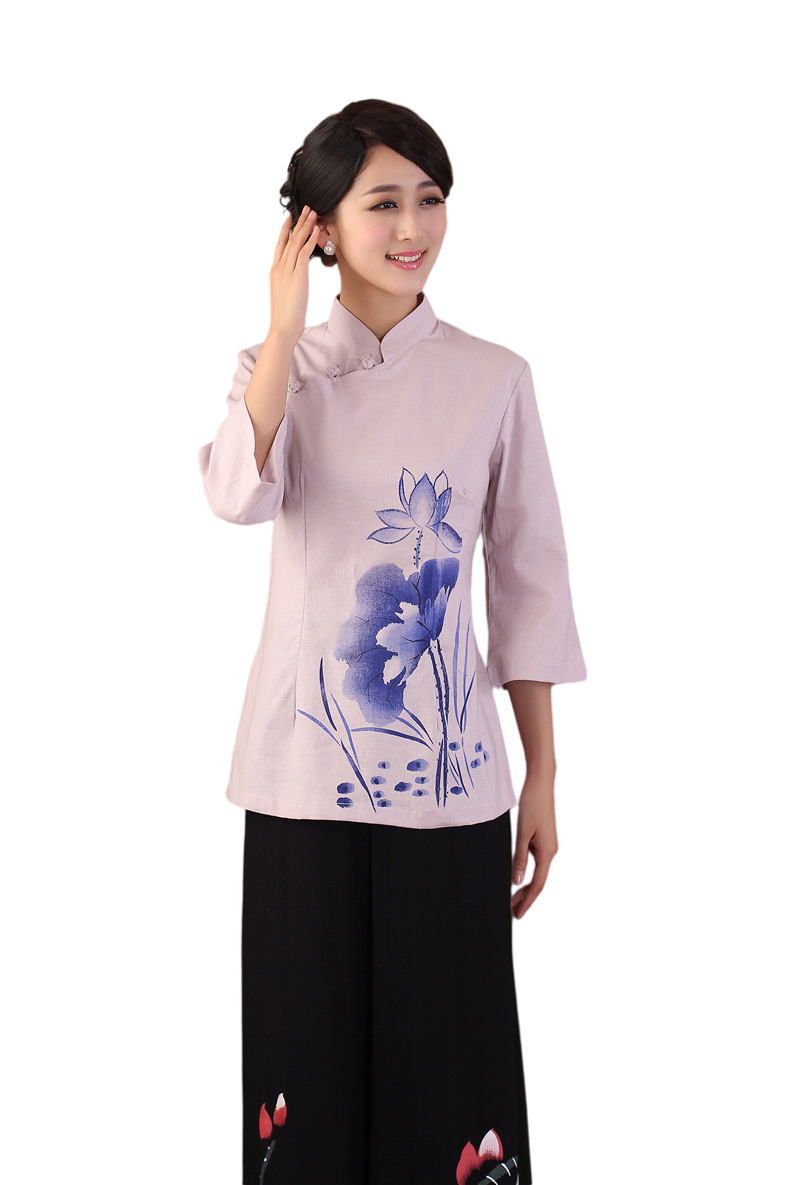 Women's stand collar three quarter sleeves  blouses