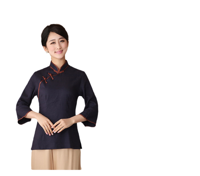 Women's stand collar three quarter sleeves  blouses