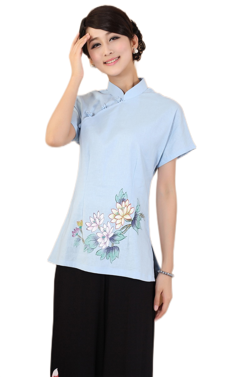 Women's stand collar short sleeves  blouses Chinese traditional tops