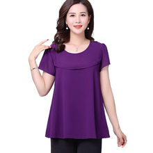 Load image into Gallery viewer, Women's crewneck short Sleeve solid colors Chiffon Blouses Casual tops .

