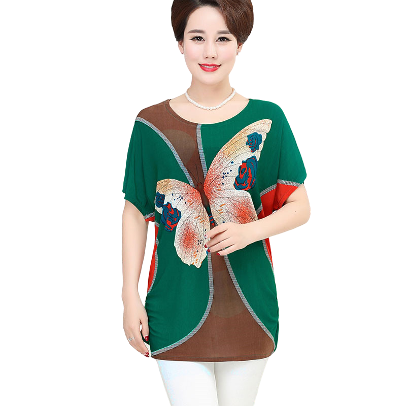 Women's Casual Scoop neck Batwing Sleeve Tunic Tops Loose Comfort Butterfly pattern Blouse