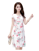 Charger l'image dans la galerie, Robes d'été pour femmes à encolure dégagée, manches courtes, imprimé floral, coupe slim
