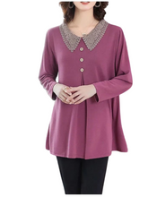 Load image into Gallery viewer, Women's V- lapel collar long sleeve loose fit solid colors tops causal Chest Pleats blouses
