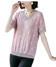 Load image into Gallery viewer, Women's Solid colors V-neck short sleeve lace edge summer blouses

