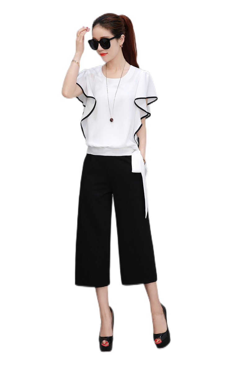 Women's crewneck Batwing Ruffle Pleats Sleeve white Chiffon Blouses Casual tops .