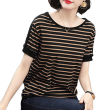 Load image into Gallery viewer, Women's Summer stripe crewneck short sleeve T-shirt causal blouses

