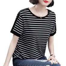 Load image into Gallery viewer, Women's Summer stripe crewneck short sleeve T-shirt causal blouses
