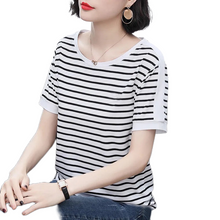 Load image into Gallery viewer, Women's Summer stripe crewneck short sleeve T-shirt causal blouses
